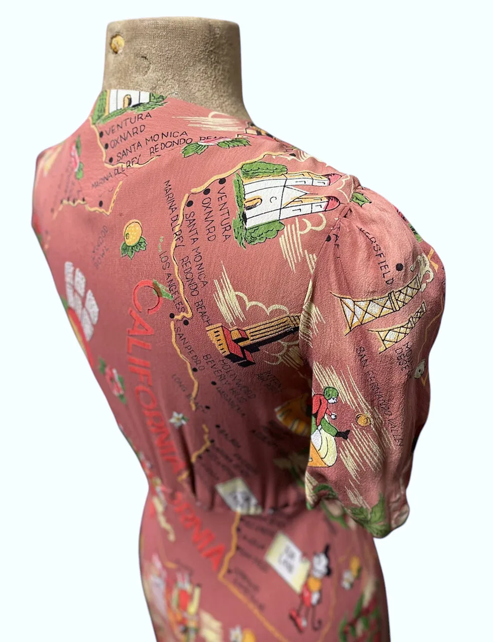 1930s Dusty Pink California Map Print Harlow Robe