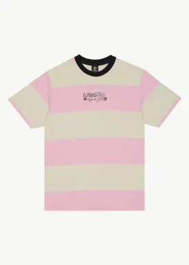 AFENDS Mens Space - Striped Retro Logo T-Shirt - Candy Stripe