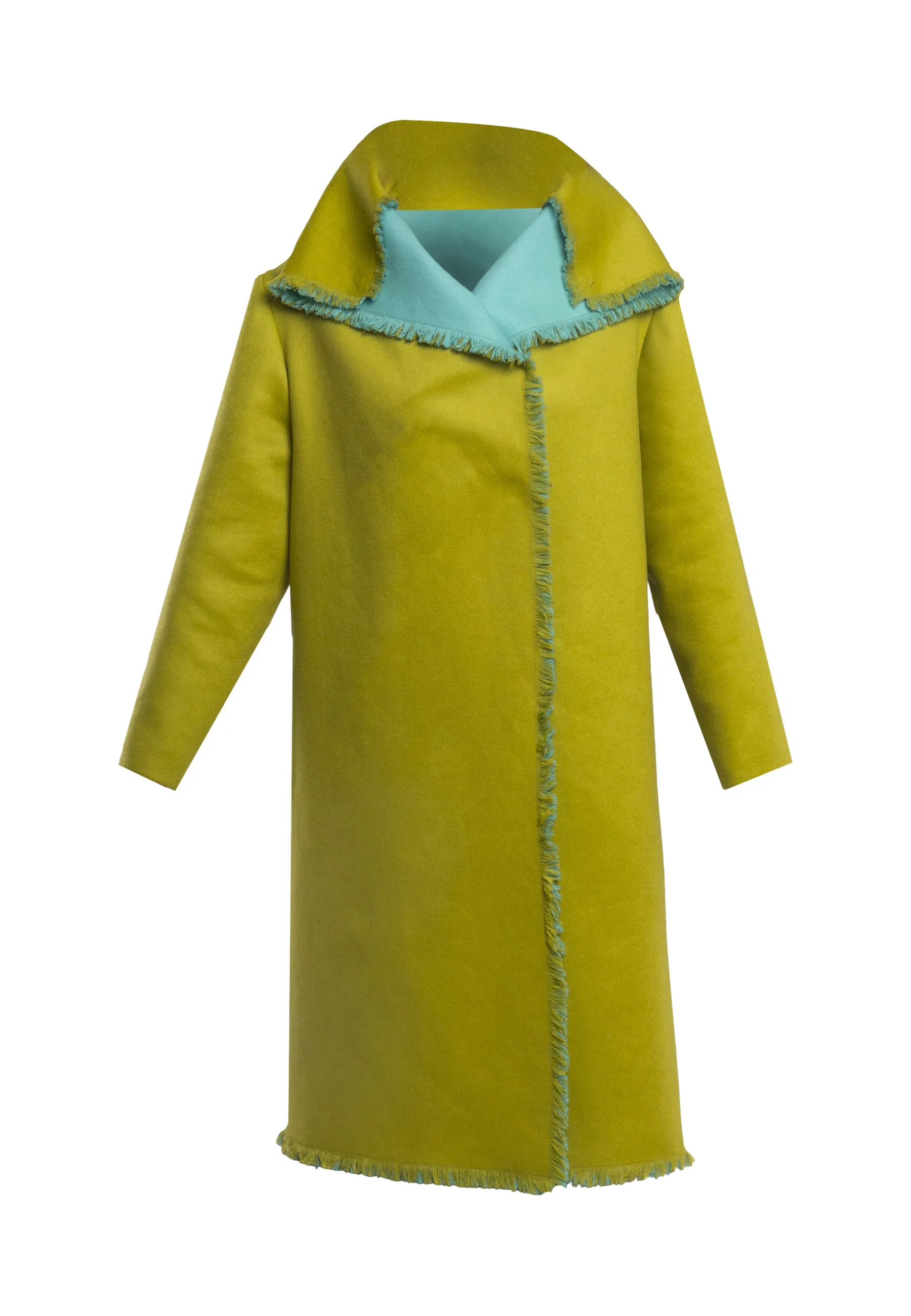 Angie Coat, Large Collar Italian Wool Coat Green - Stylish and Elegant Green Coat Made of Italian Wool