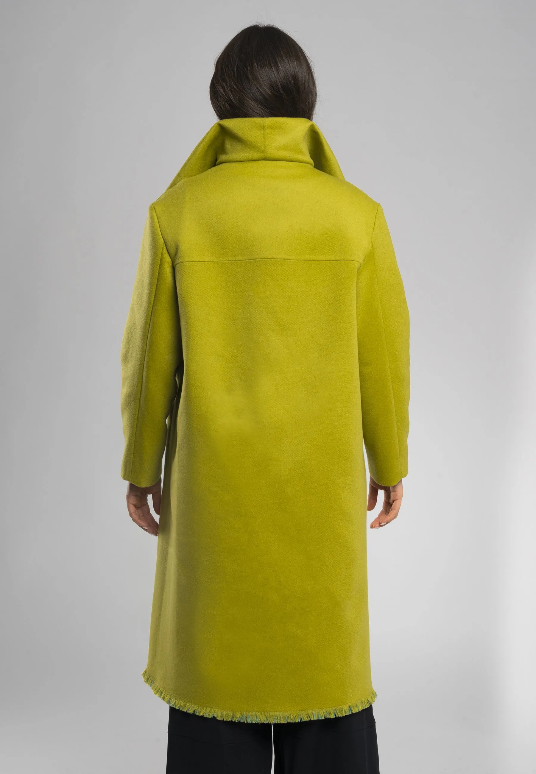 Angie Coat, Large Collar Italian Wool Coat Green - Stylish and Elegant Green Coat Made of Italian Wool
