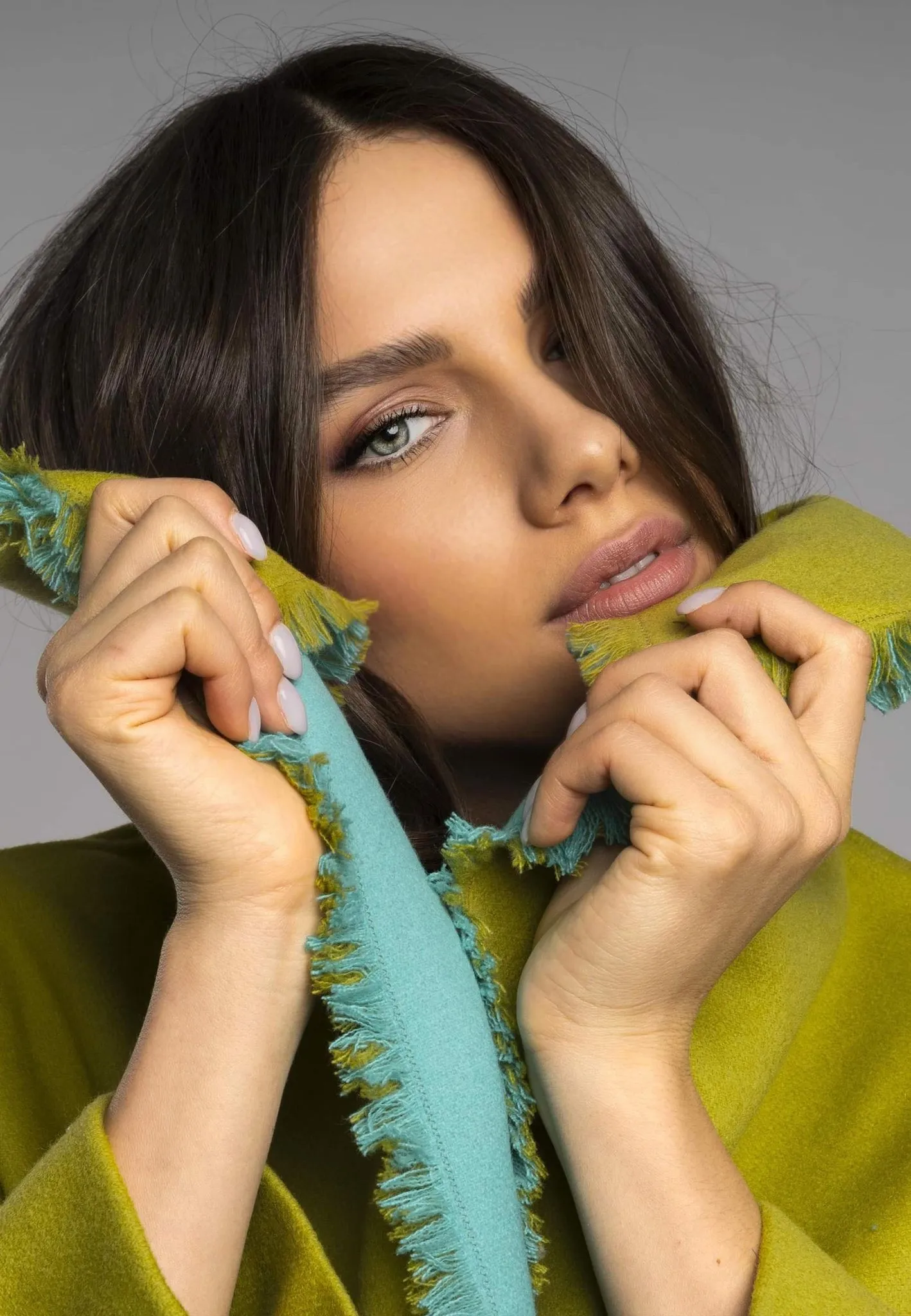 Angie Coat, Large Collar Italian Wool Coat Green - Stylish and Elegant Green Coat Made of Italian Wool