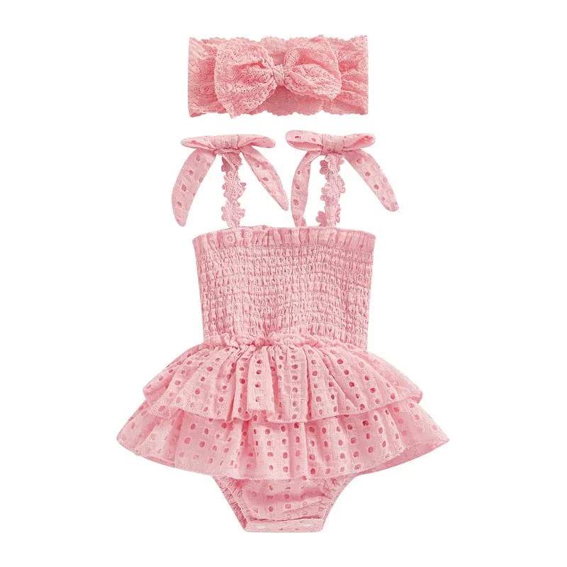 Baby Girl Hollow-Out Sling Bodysuits with Headband Set
