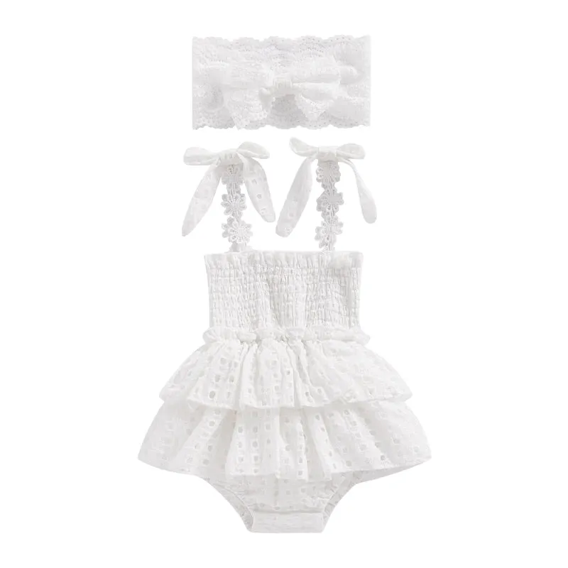 Baby Girl Hollow-Out Sling Bodysuits with Headband Set