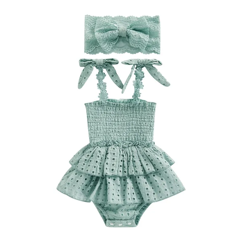 Baby Girl Hollow-Out Sling Bodysuits with Headband Set