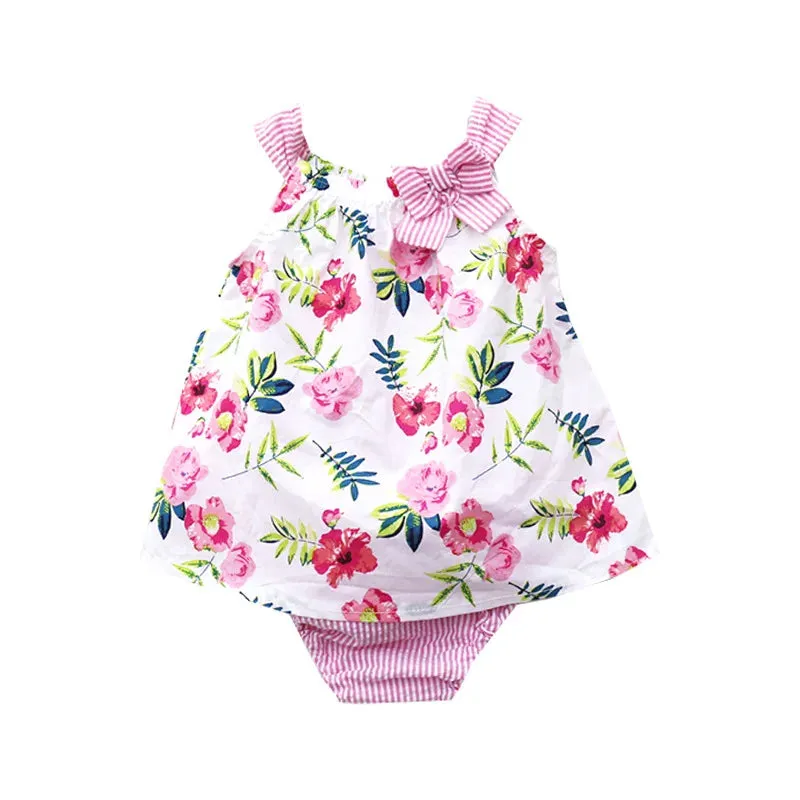 Baby Girls Floral Design Princess Bow Knot Bodysuits
