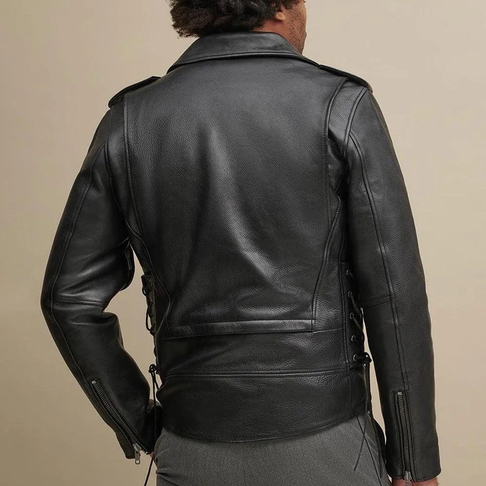 Black Leather Rider Jacket For Men