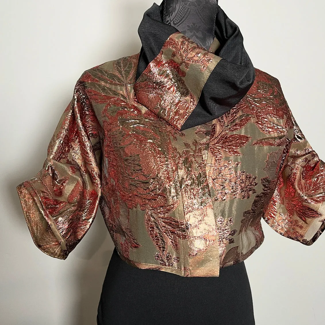 Bolero Jacket - Gold auburn brocade organza - One Of A Kind