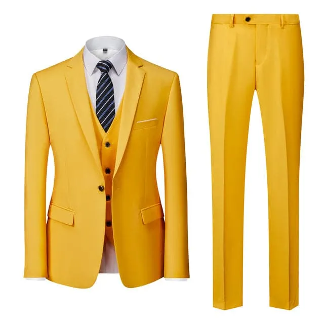 BRADLEY VIP SUITS Men's Fashion Formal Business & Special Events Wear 3 Piece (Jacket   Pants   Vest) 2 Buttons Yellow Suit Set