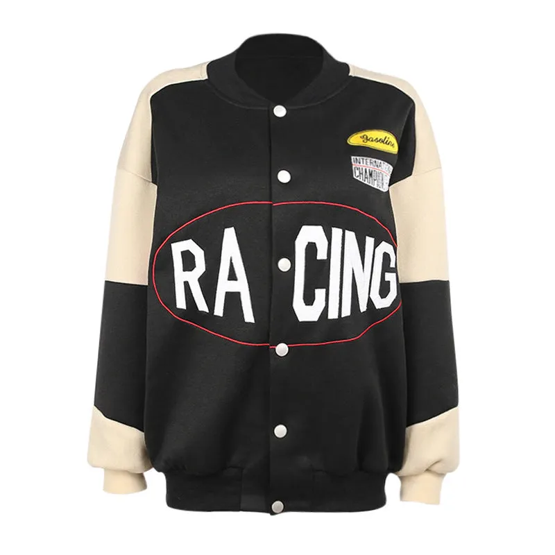 Brown Cropped Varsity Jacket Color Blocking Baseball Uniform