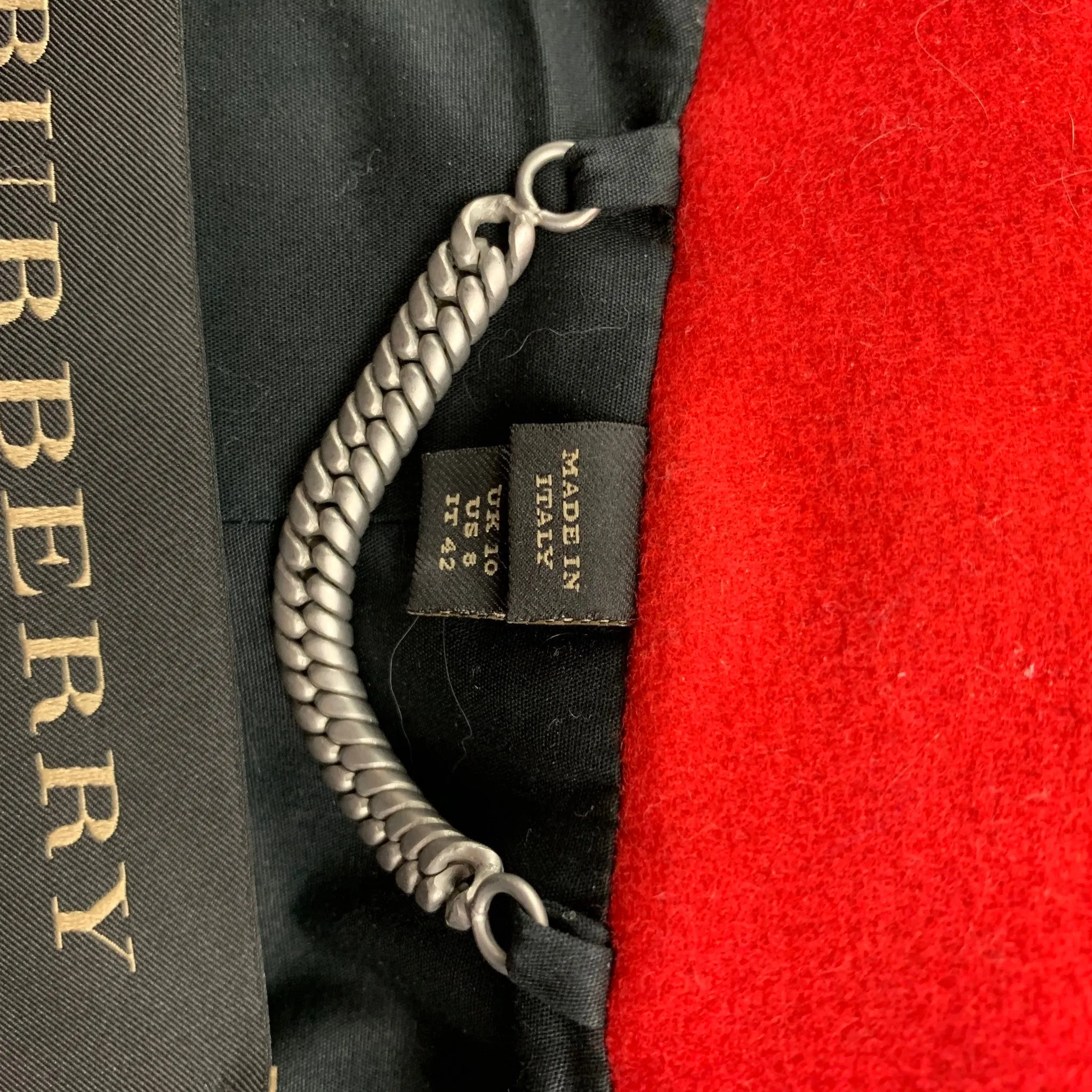 BURBERRY Fall 2017 Size 8 Green Red Shearling Trim Wool Ceremonial Coat