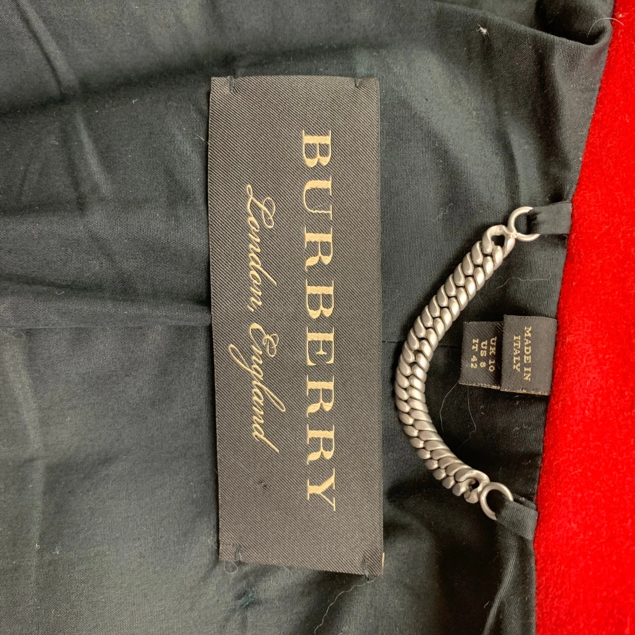BURBERRY Fall 2017 Size 8 Green Red Shearling Trim Wool Ceremonial Coat