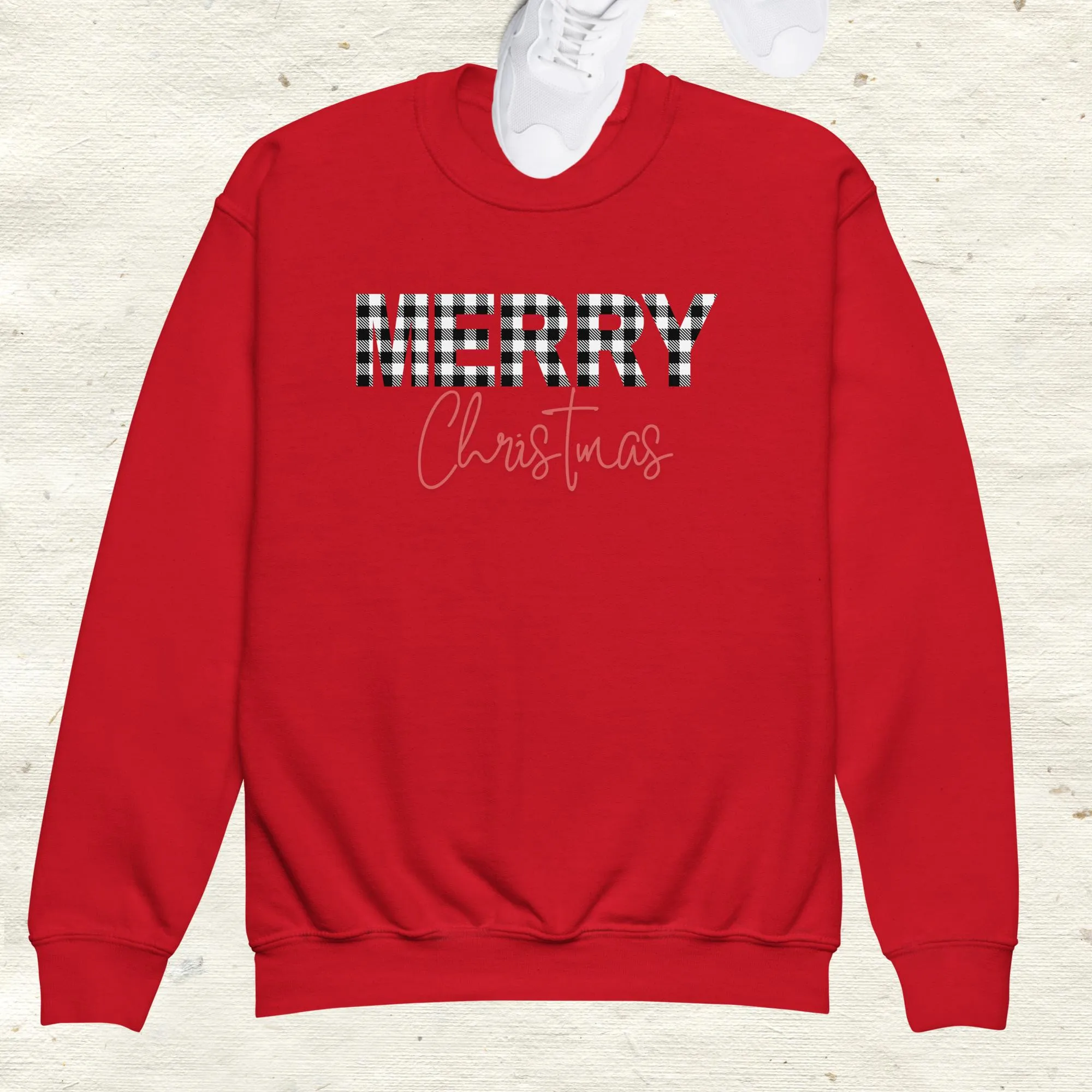 Checkered Merry Christmas Youth Crewneck Sweatshirt