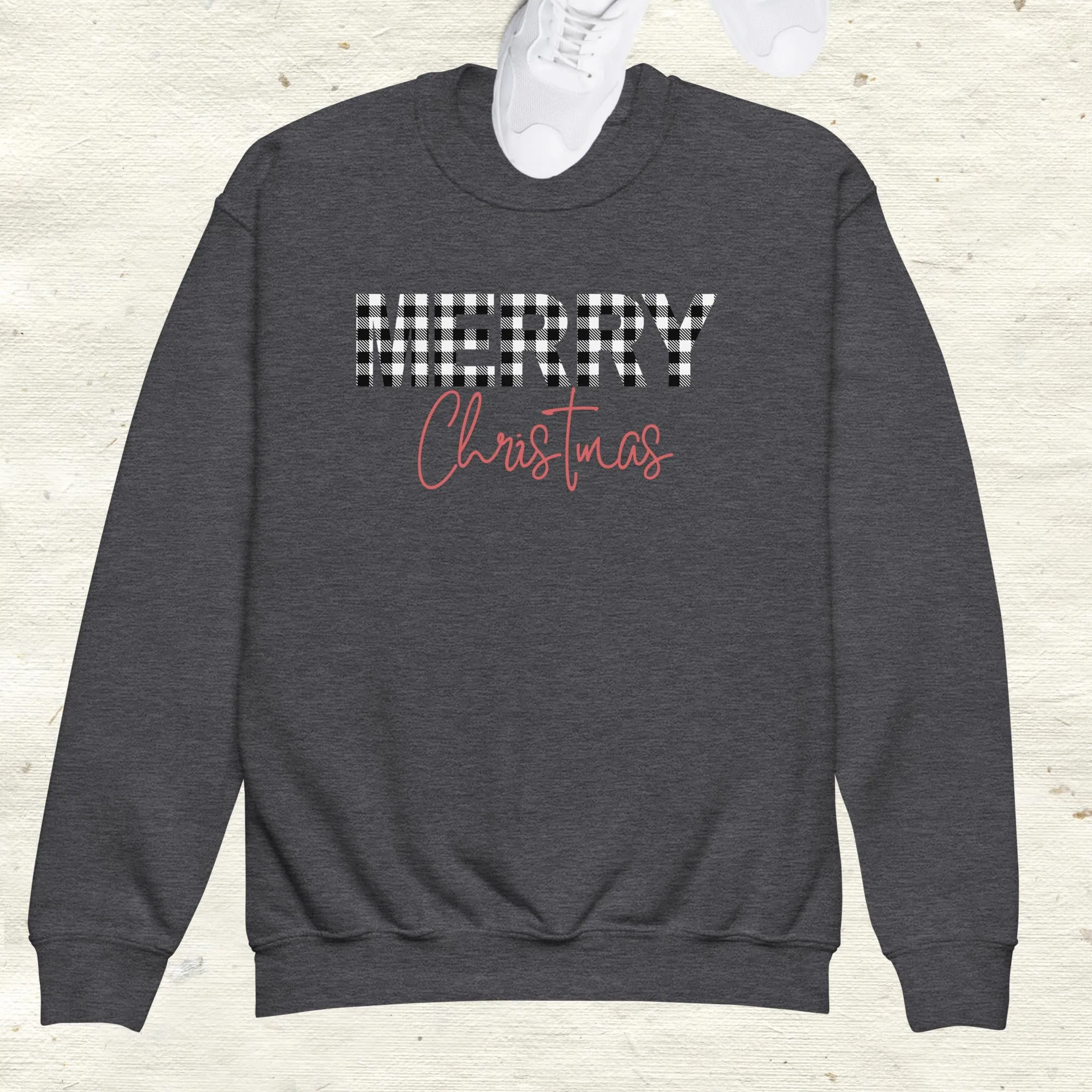 Checkered Merry Christmas Youth Crewneck Sweatshirt