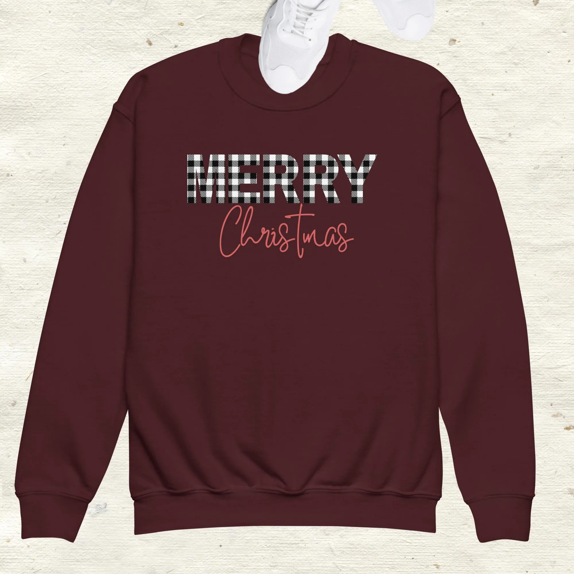 Checkered Merry Christmas Youth Crewneck Sweatshirt