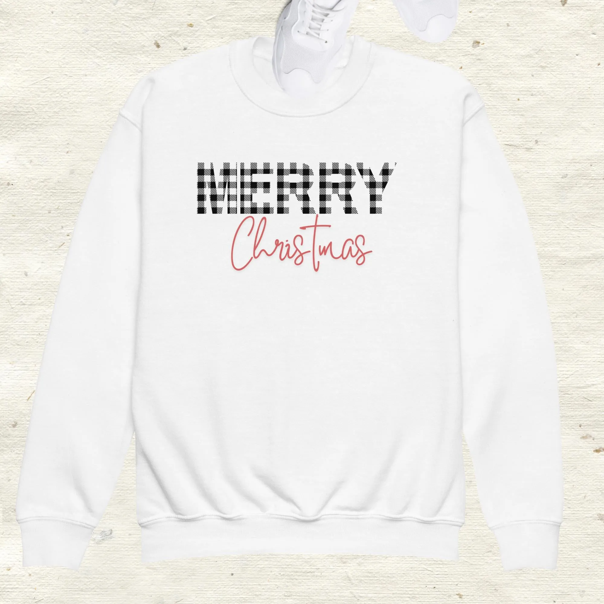 Checkered Merry Christmas Youth Crewneck Sweatshirt