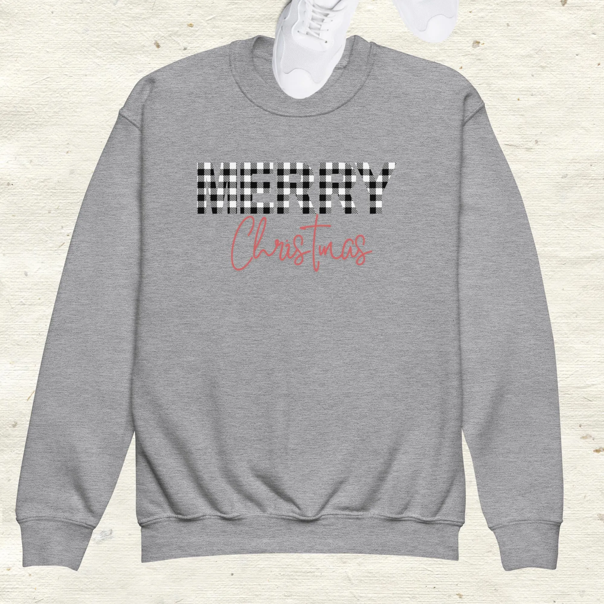 Checkered Merry Christmas Youth Crewneck Sweatshirt