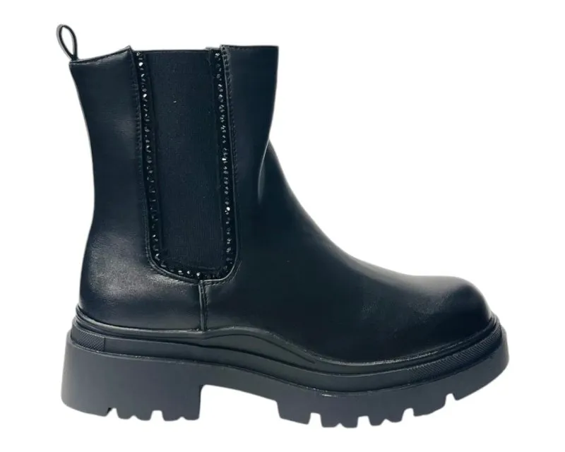 Chunky Sole Rhinestone Chelsea Boots