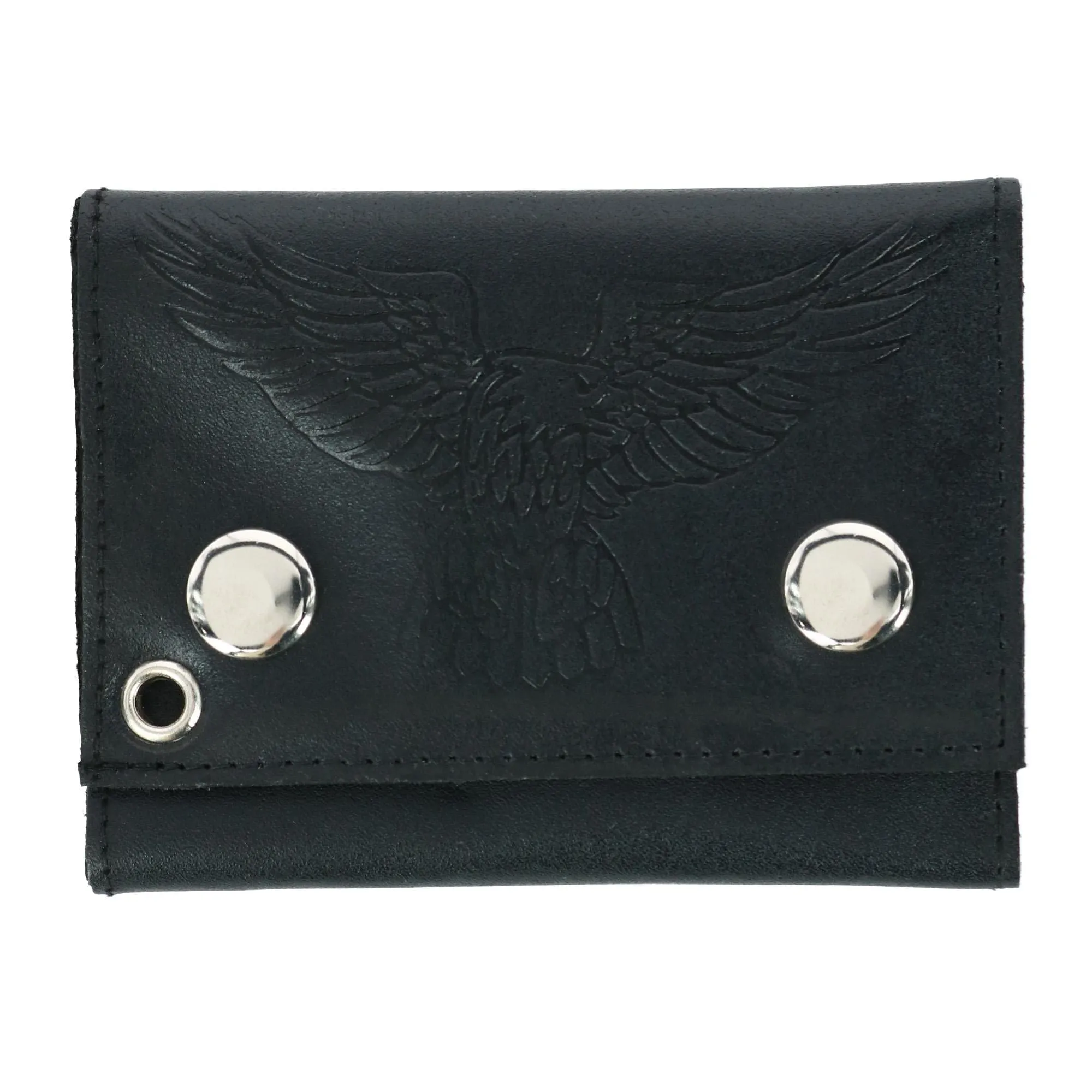 CTM® Men's Leather Eagle Print Trifold Double Snap Chain Wallet