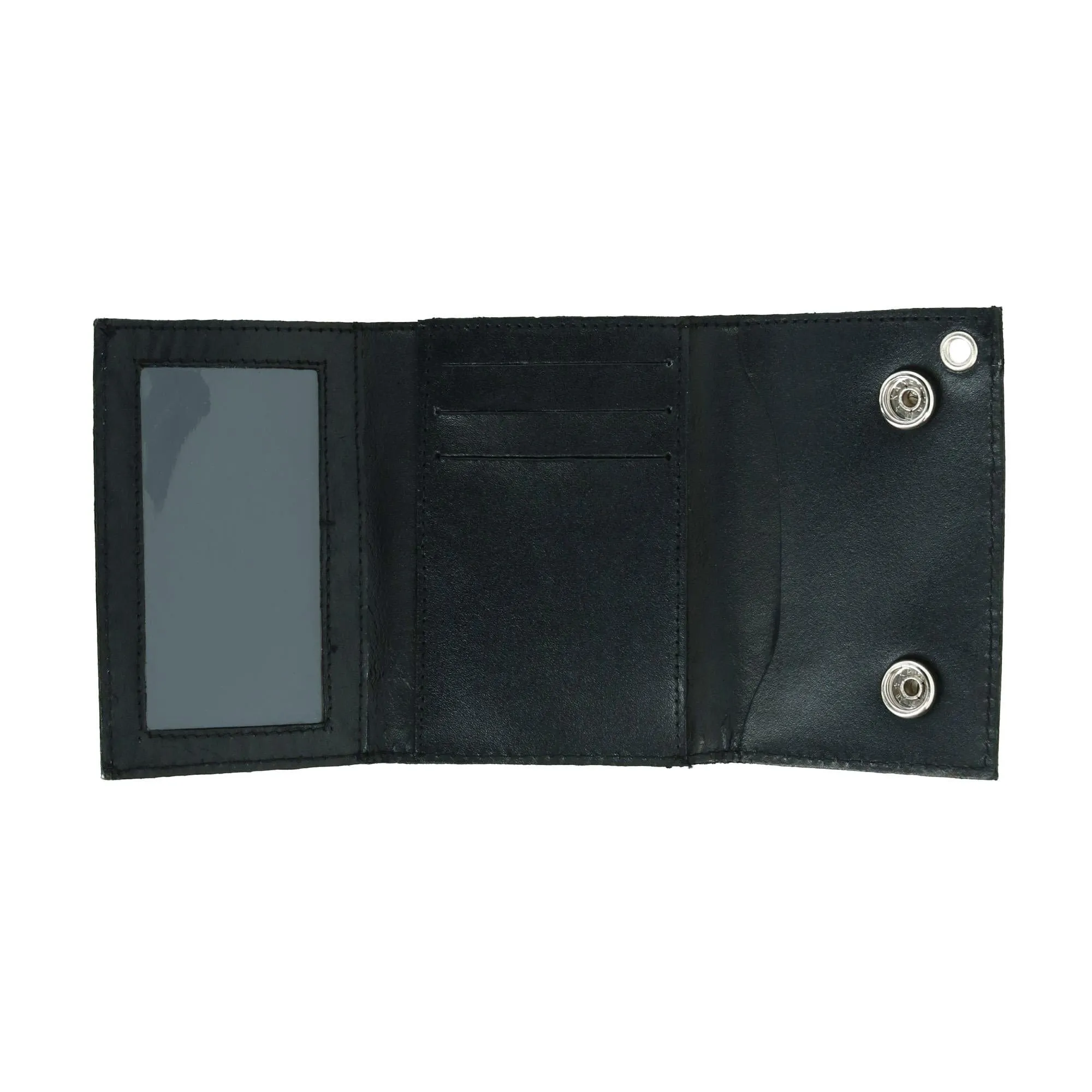 CTM® Men's Leather Eagle Print Trifold Double Snap Chain Wallet