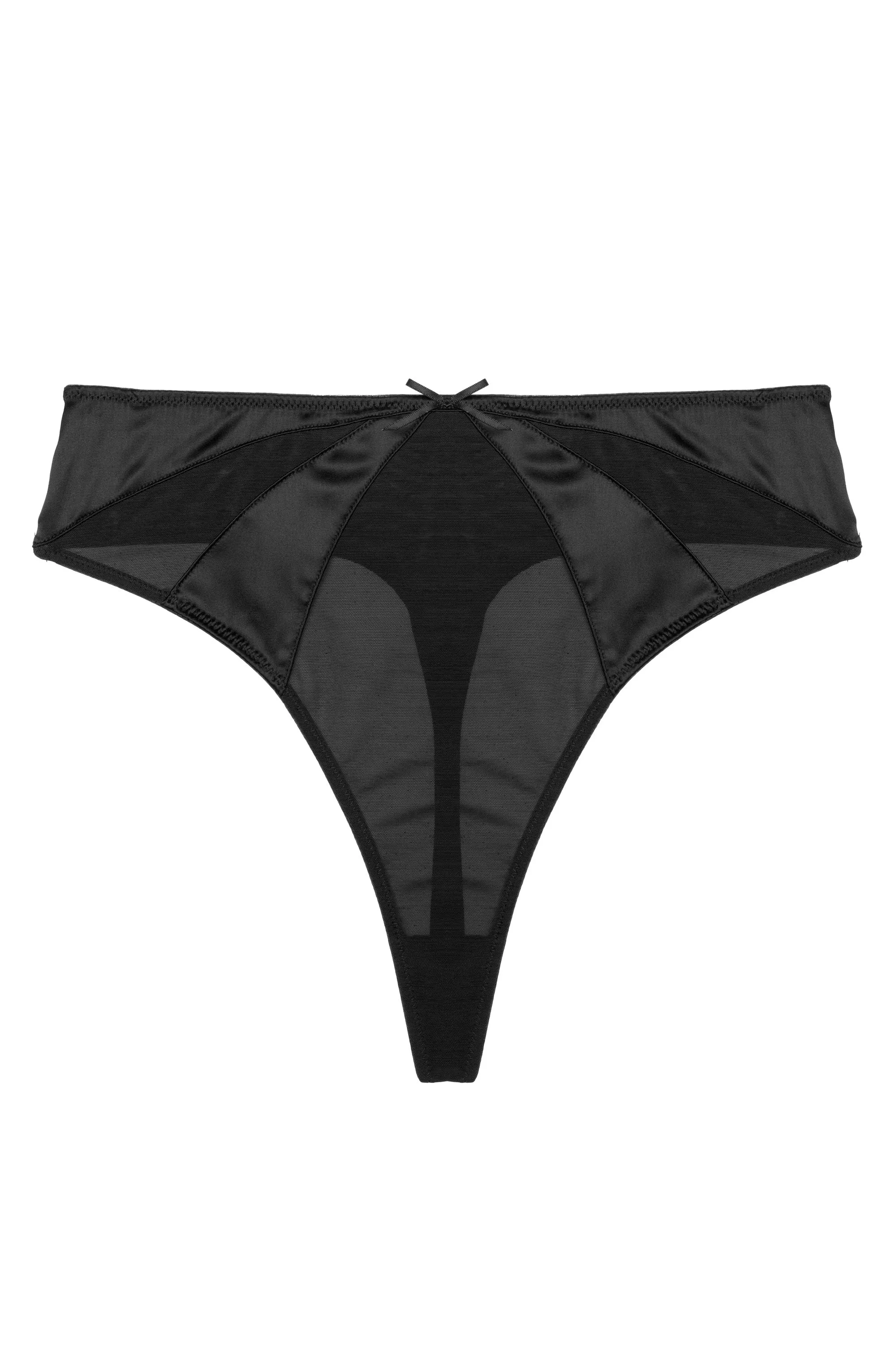 Etta Black Mesh And Satin High Waist  Thong