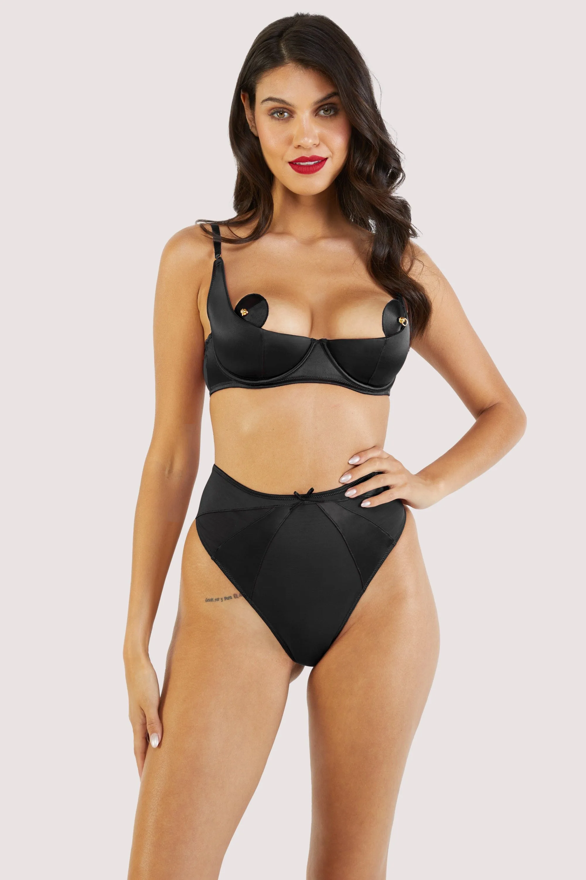 Etta Black Mesh And Satin High Waist  Thong