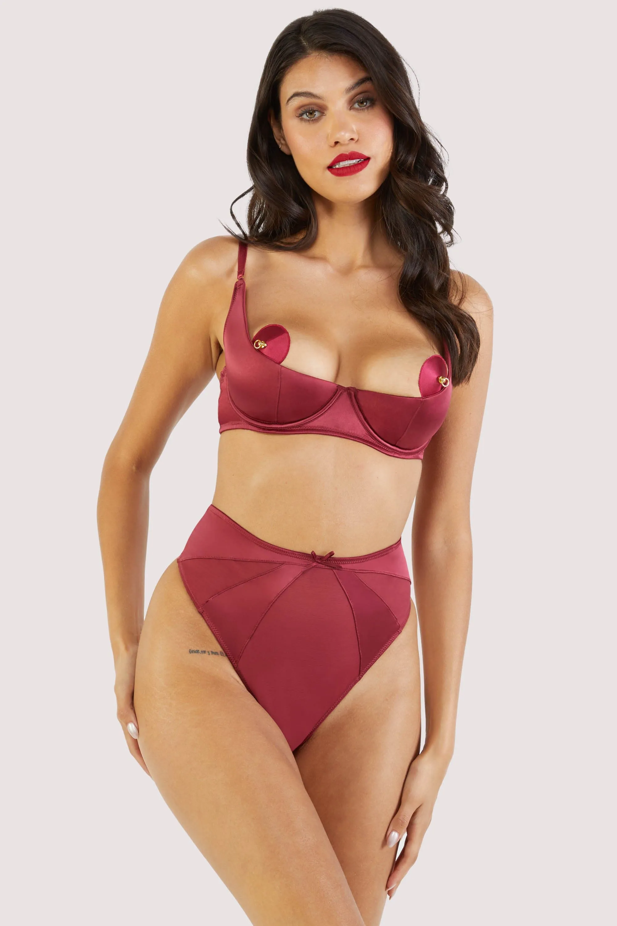 Etta Red Mesh And Satin High Waist Thong