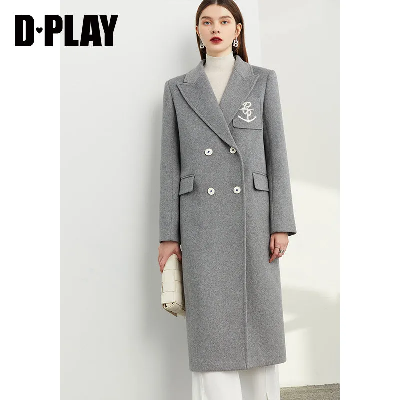 Fall Autumn Lapel Neck Navy Blue Three-Dimensional Double-breasted Wool Coat -Mel