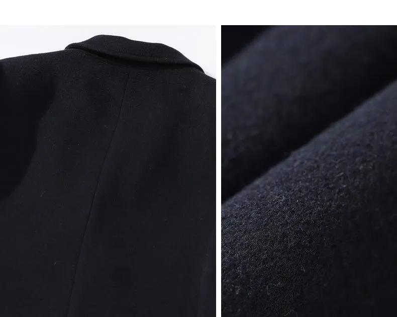 Fall Autumn Lapel Neck Navy Blue Three-Dimensional Double-breasted Wool Coat -Mel