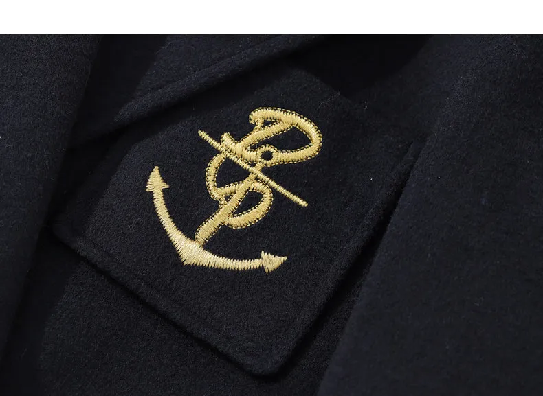 Fall Autumn Lapel Neck Navy Blue Three-Dimensional Double-breasted Wool Coat -Mel