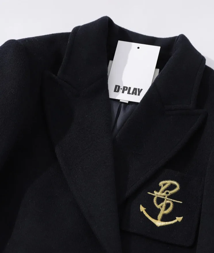 Fall Autumn Lapel Neck Navy Blue Three-Dimensional Double-breasted Wool Coat -Mel