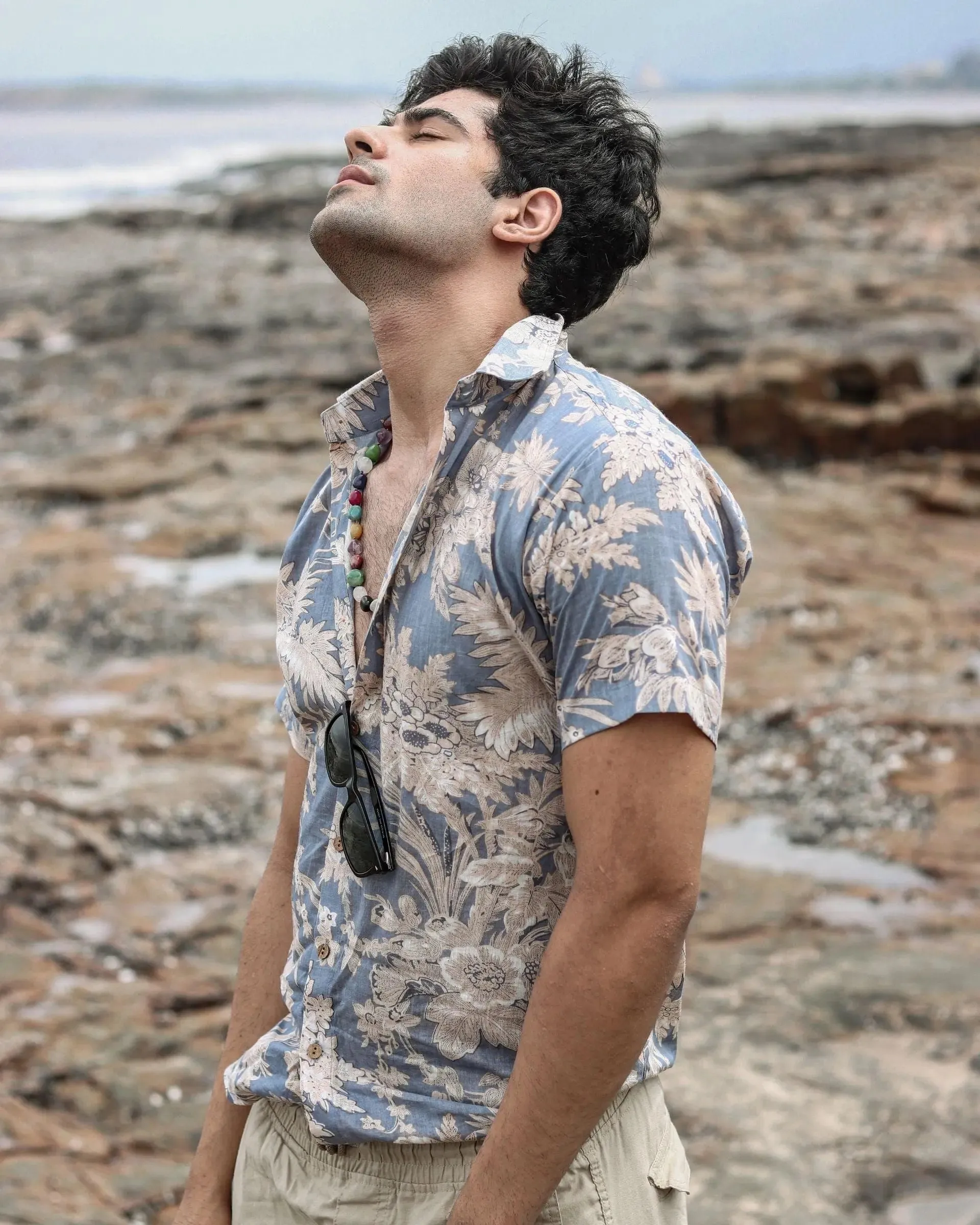 Firangi Yarn Block Printed Cotton Grey Botanical Printed Shirt For Men