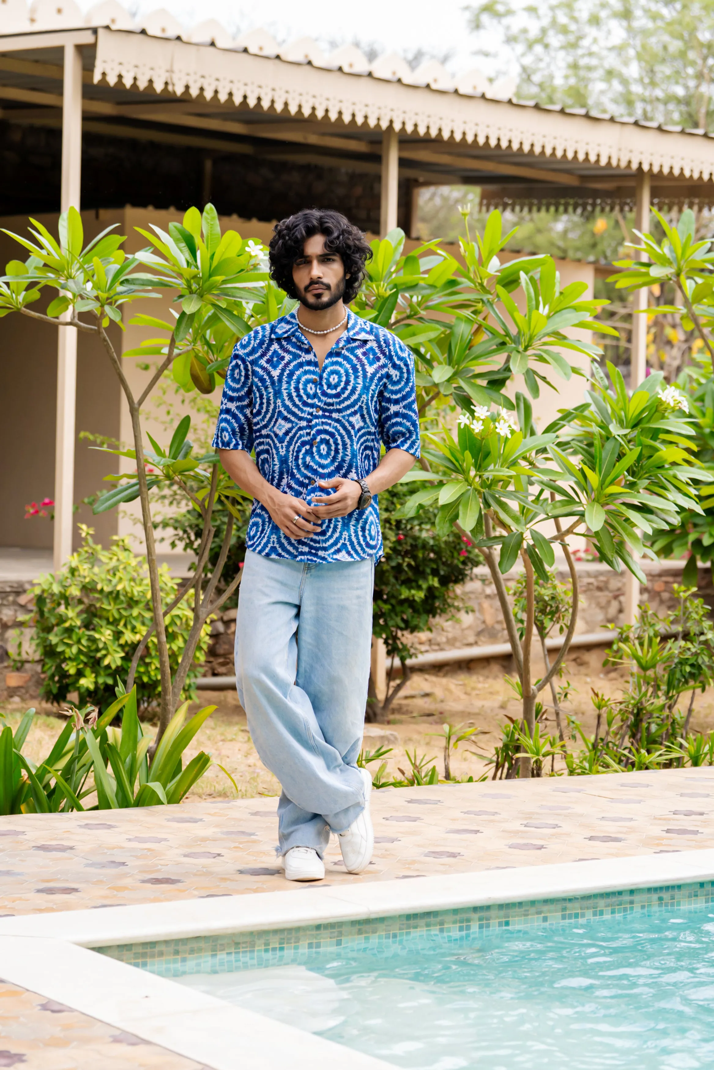 Firangi Yarn Cuban Collar Fusion Printed Oversize Shirt - Tie & Dye