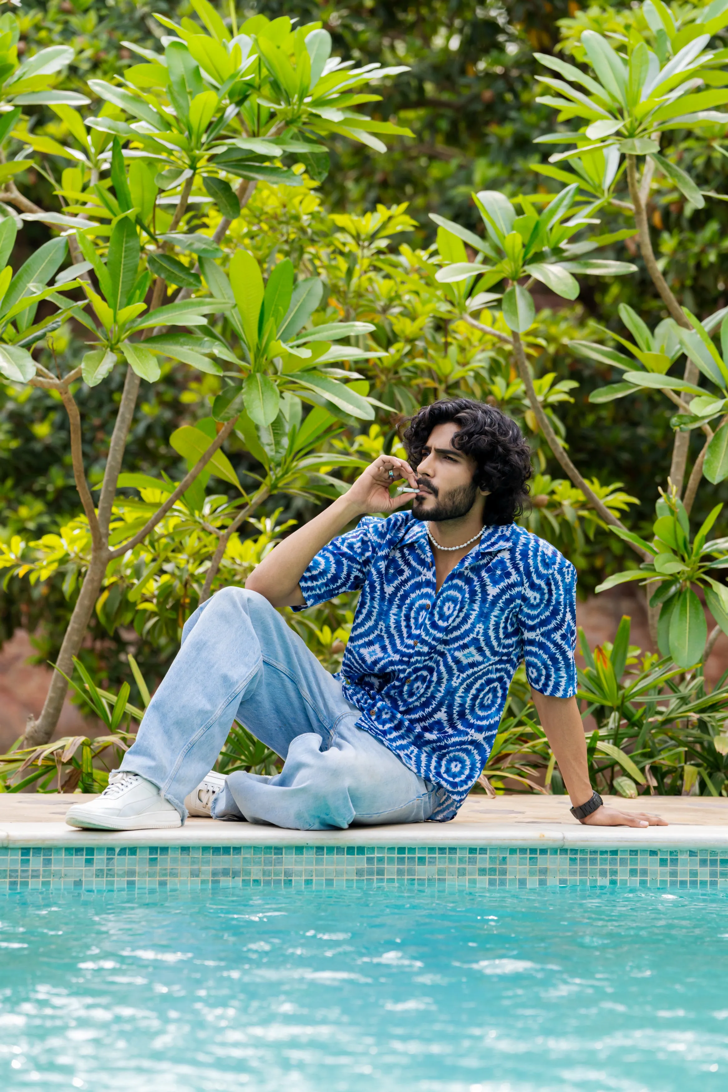 Firangi Yarn Cuban Collar Fusion Printed Oversize Shirt - Tie & Dye