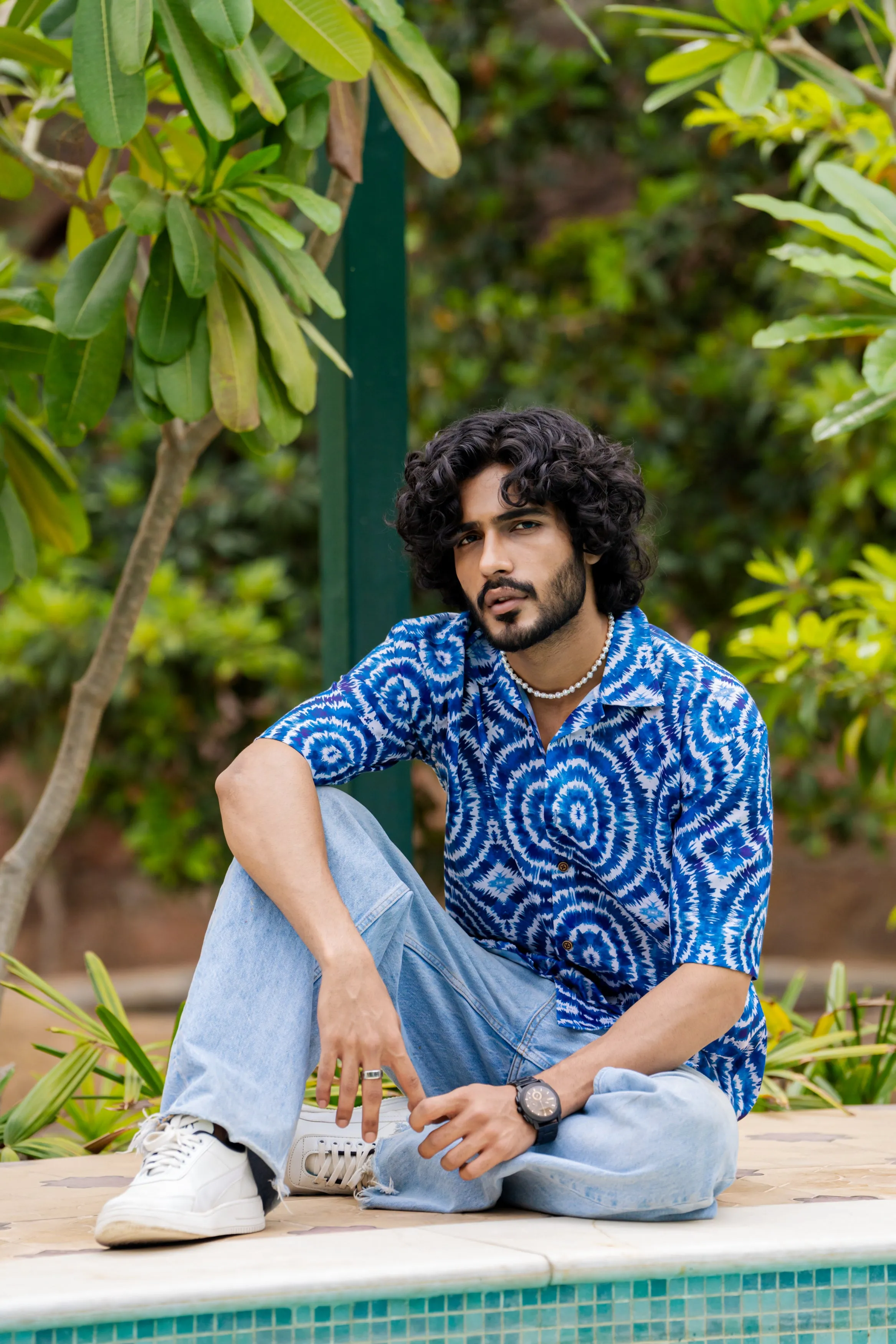 Firangi Yarn Cuban Collar Fusion Printed Oversize Shirt - Tie & Dye