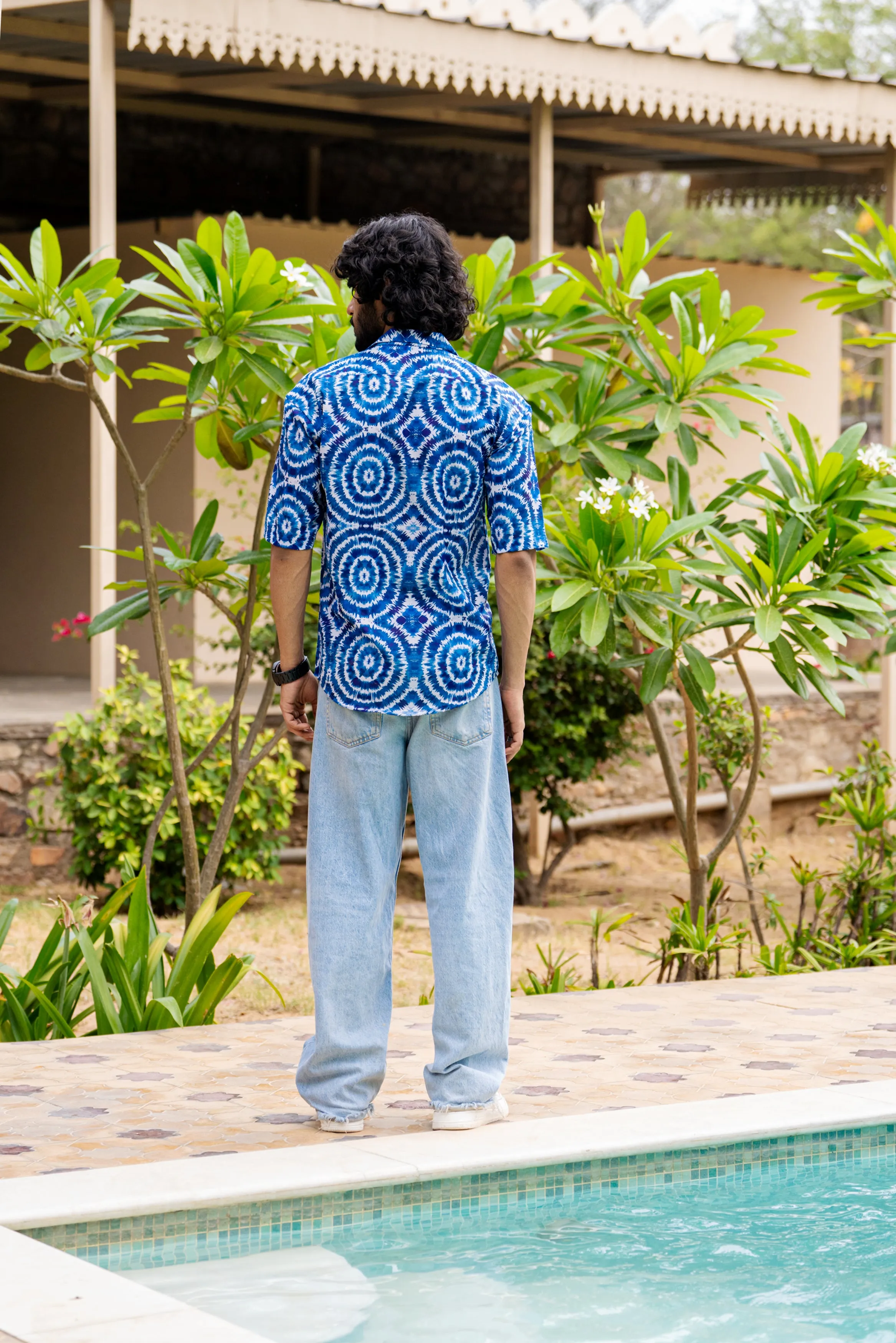 Firangi Yarn Cuban Collar Fusion Printed Oversize Shirt - Tie & Dye
