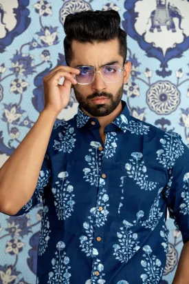 Firangi Yarn Indigo 100% Cotton Shirt For Men - Full Sleeves