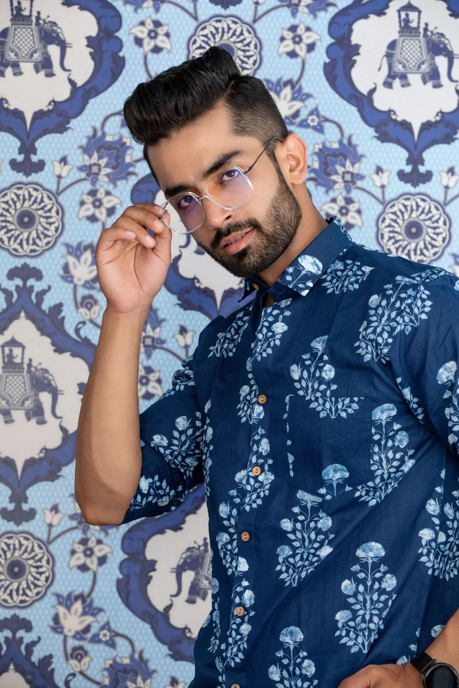 Firangi Yarn Indigo 100% Cotton Shirt For Men - Full Sleeves
