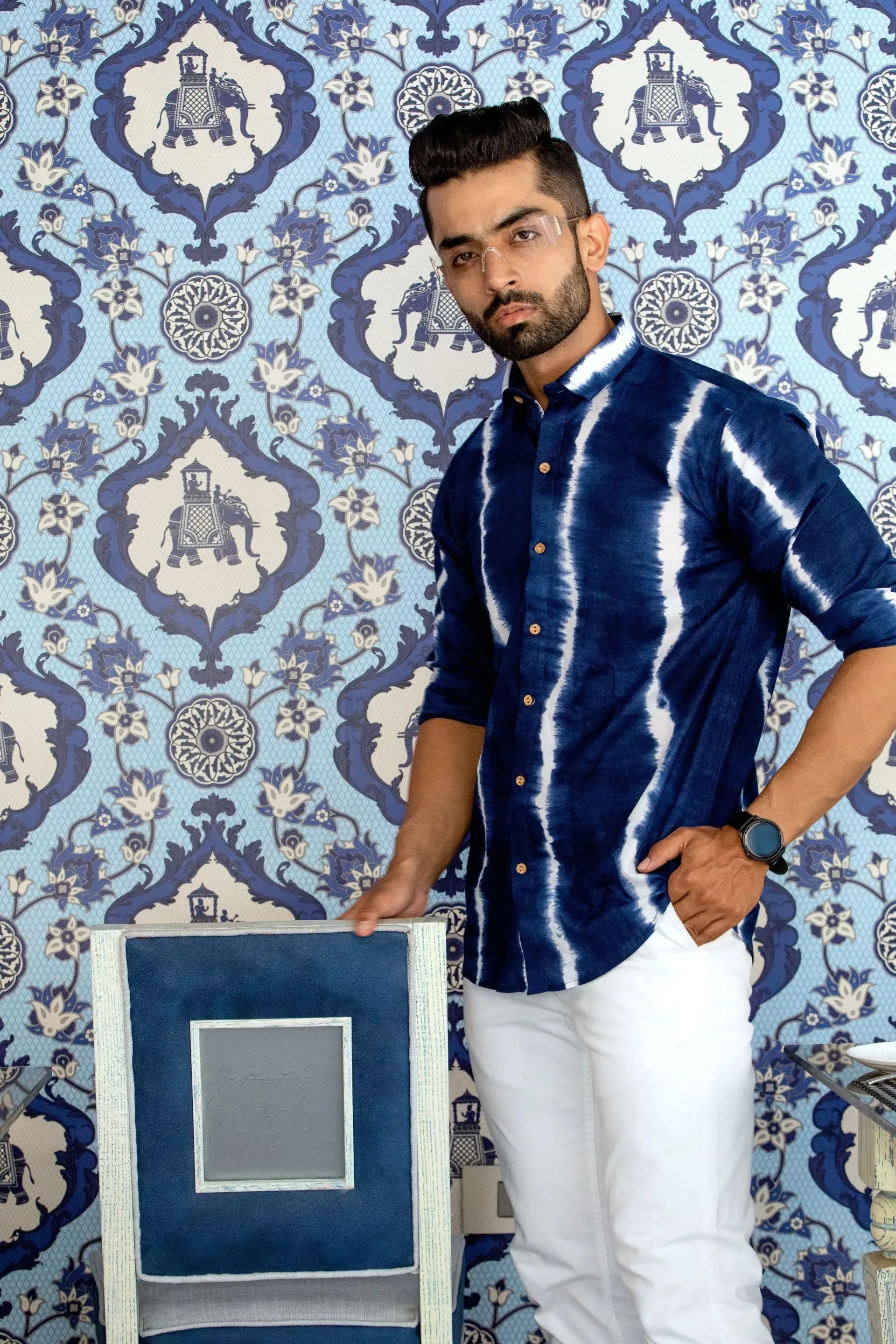 Firangi Yarn Indigo Tie&Dye 100% Cotton Shirt For Men - Full Sleeves