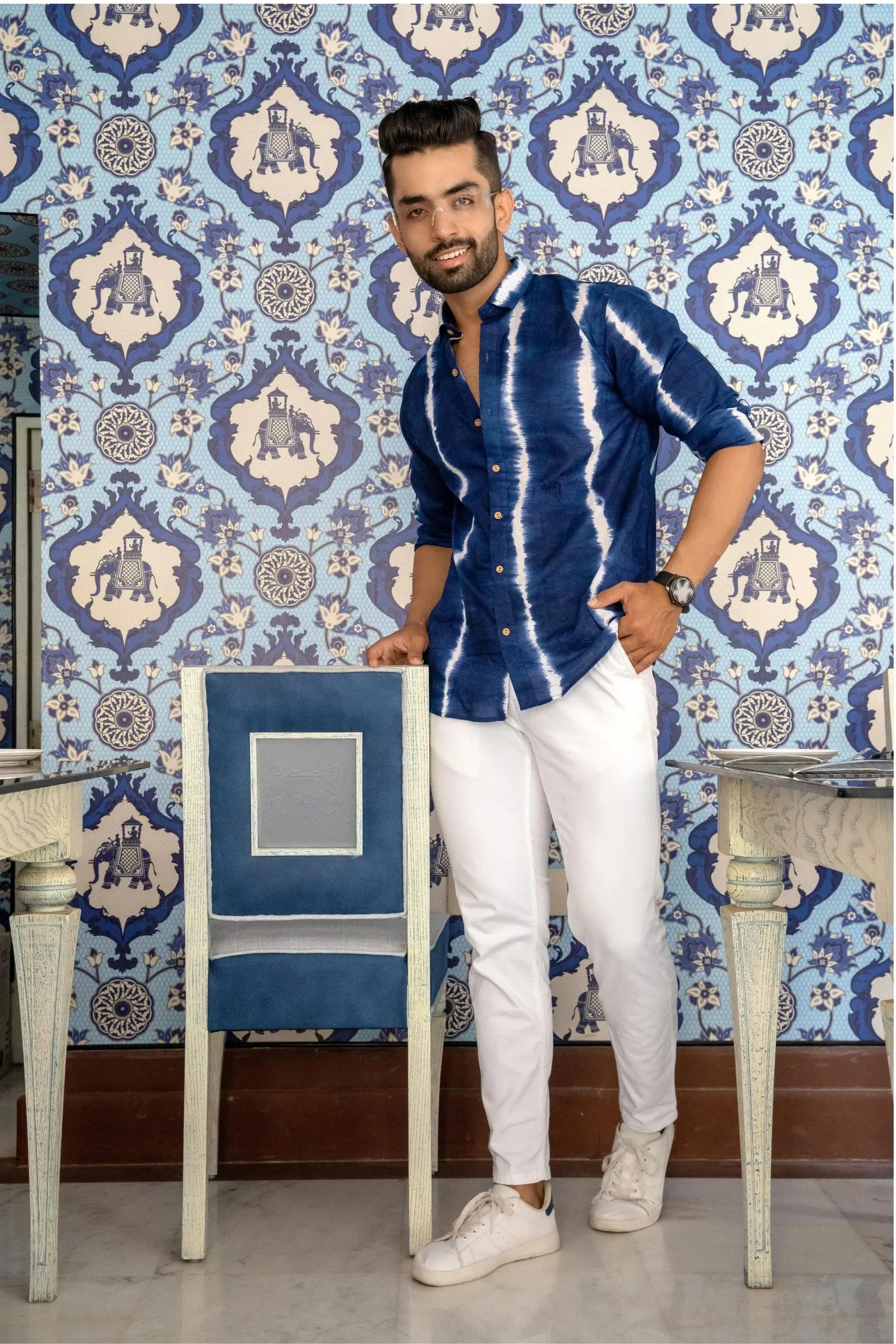 Firangi Yarn Indigo Tie&Dye 100% Cotton Shirt For Men - Full Sleeves