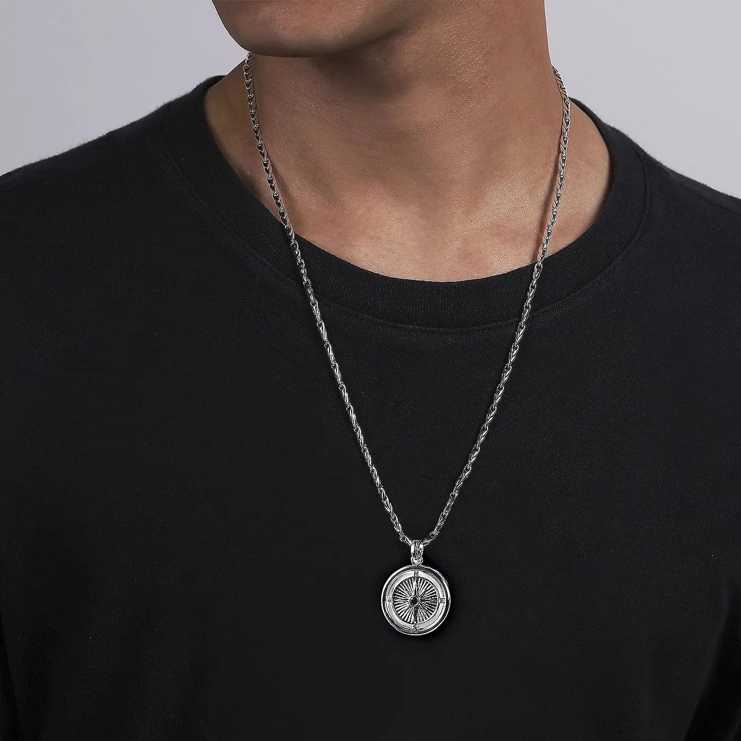 Gabriel & Co. 925 Sterling Silver Compass Pendant with Black Spinel