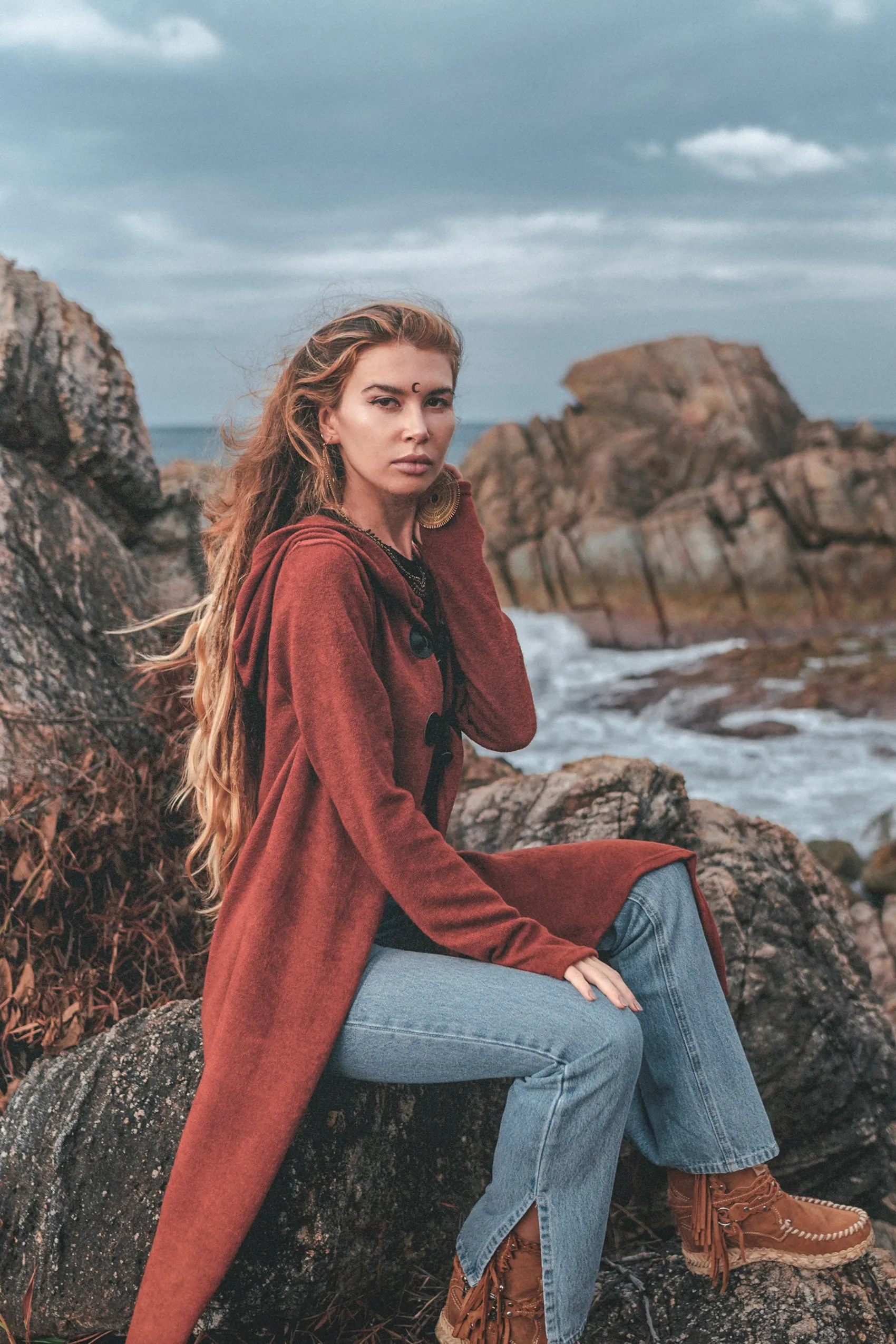 Hooded Cardigan Kala Acana Brick