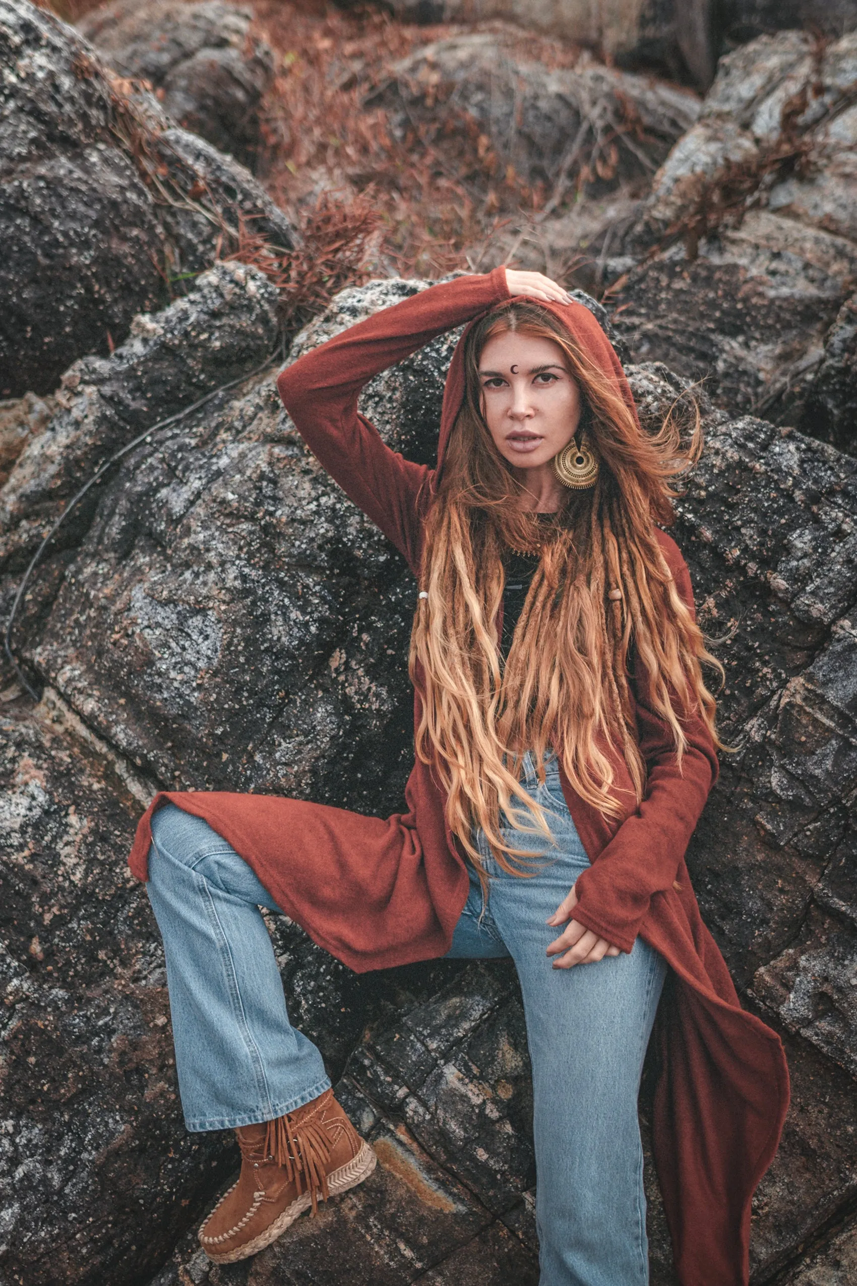 Hooded Cardigan Kala Acana Brick