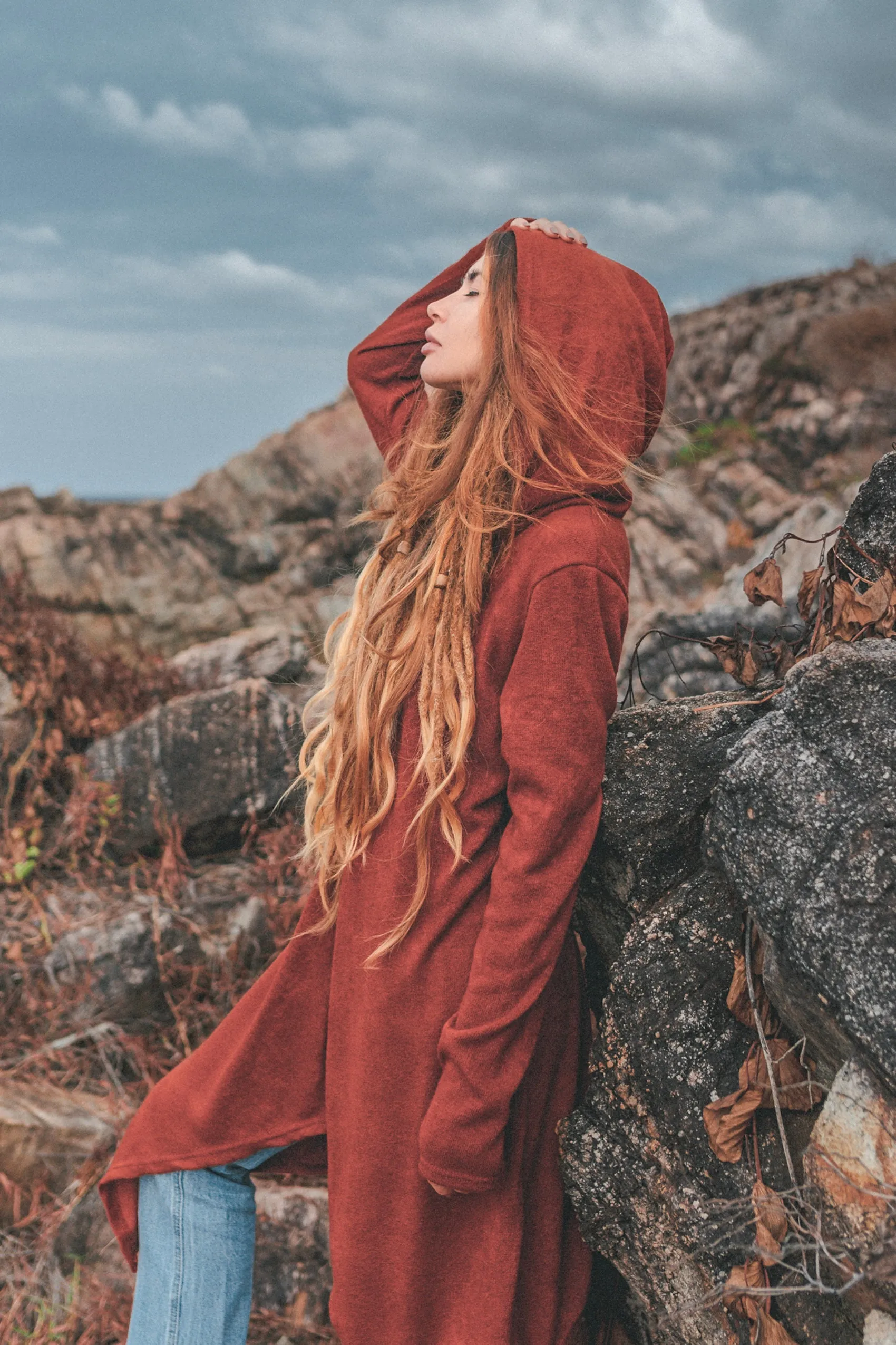 Hooded Cardigan Kala Acana Brick