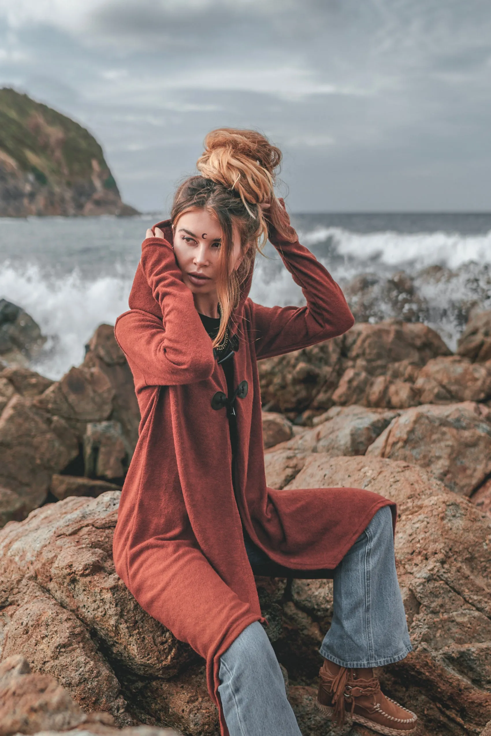 Hooded Cardigan Kala Acana Brick
