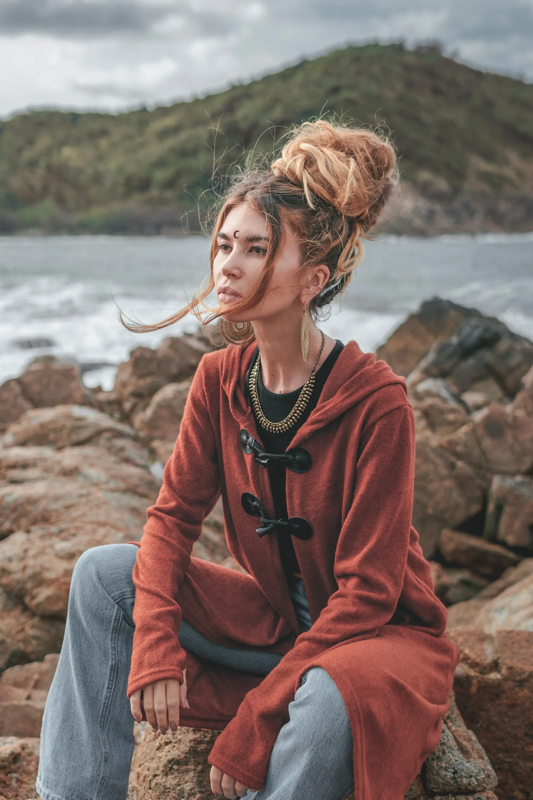 Hooded Cardigan Kala Acana Brick