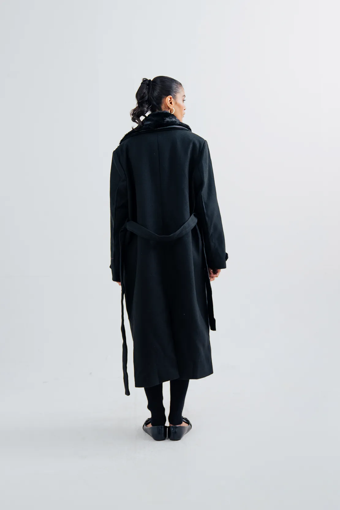 Ladies Fur Collar Long Coat