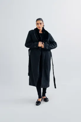 Ladies Fur Collar Long Coat