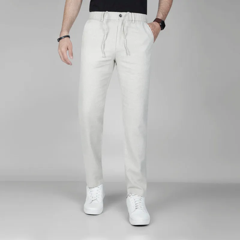 Linen-Cotton Drawstring Trousers  -  OFF WHITE - Available in store