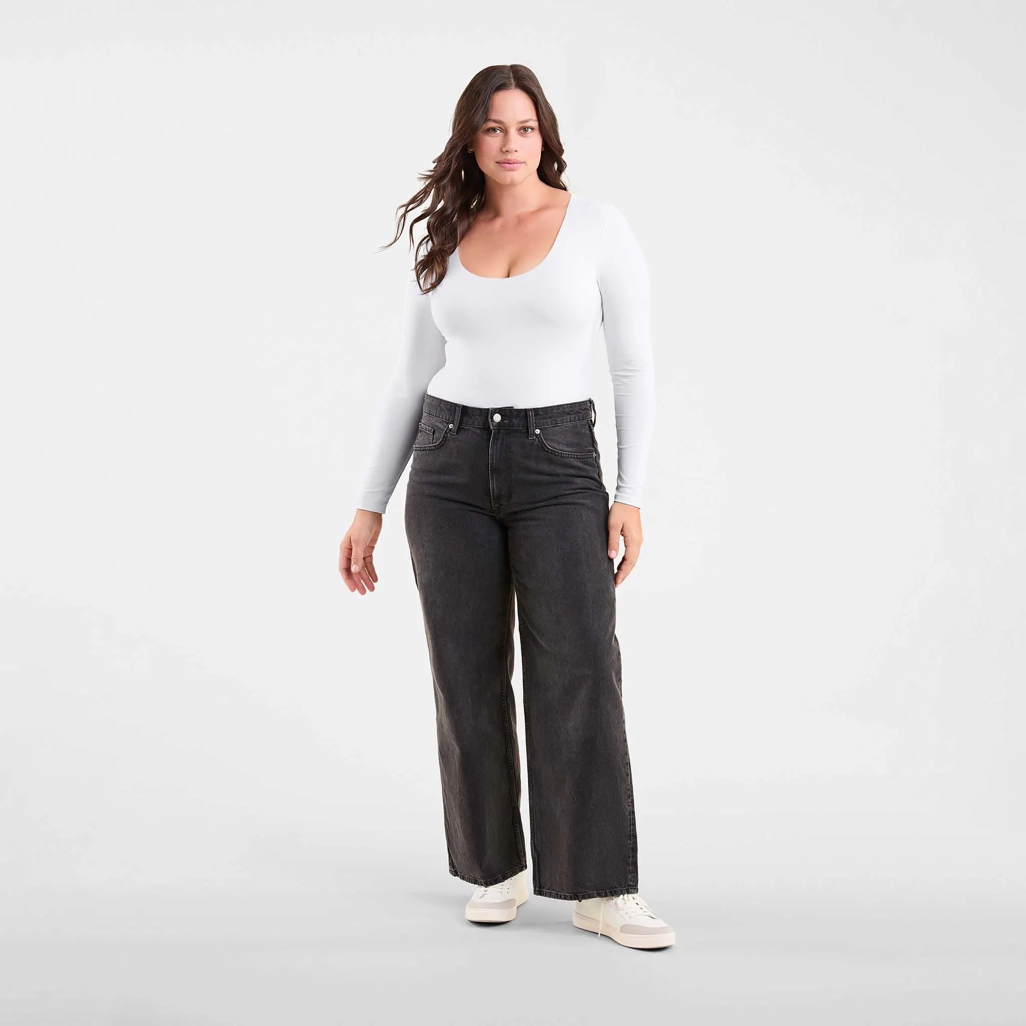 Long Sleeve Scoop Neck Bodysuit | White