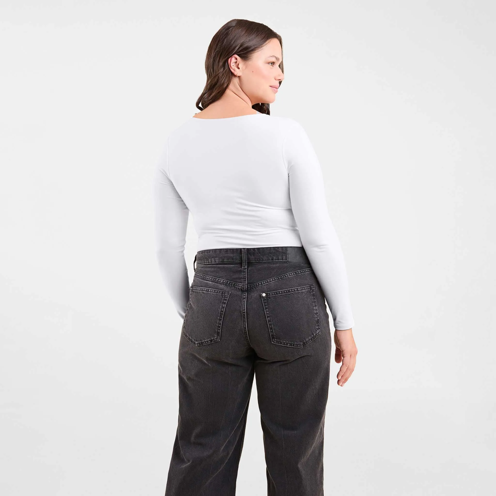 Long Sleeve Scoop Neck Bodysuit | White